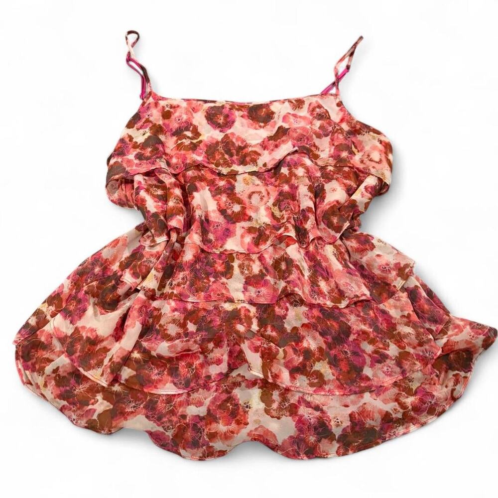 Y2K Romantic Pink Floral Ruffle Tiered 2000s Fairy Cami Top Size XL